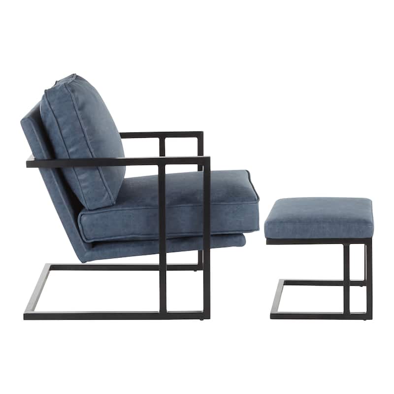 Roman Industrial Faux Leather Lounge Chair & Ottoman Set