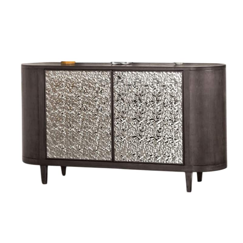 Zoko Sideboard Buffet Console, 2 Doors, Chrome, Ash Gray Wood 60 Inch
