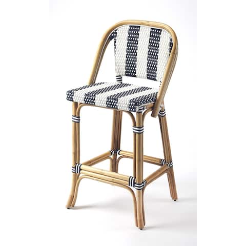 Butler Lila Blue & White Stripe Rattan Bar Stool