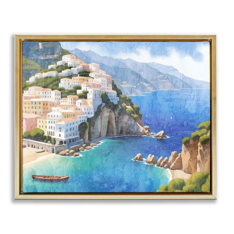Stupell Vibrant Coastal Seascape Framed Floater Canvas Wall Art Design By Kim Allen - 21 x 17 - Gold