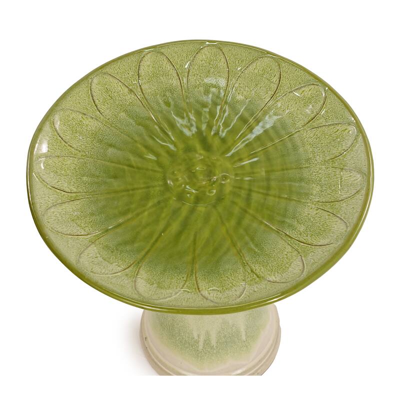 Handmade Green Gradient Glaze Ceramic Bird Bath, 16.93 inch Diameter 18.11 inch Height, Lightweight & Weather-Resistant