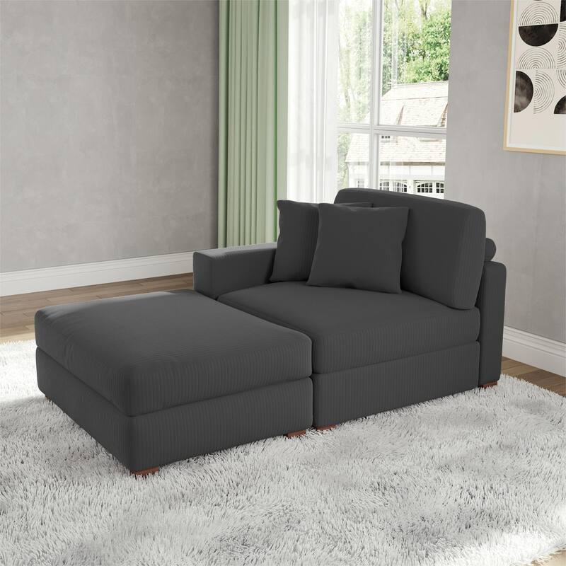 Corduroy Chaise Lounge Sofa with Ottoman for Living Room