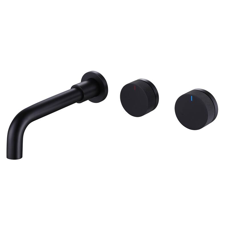 Solid Brass 2-Round Knob Handle Wall Mounted Bathroom Faucet - Matte Black
