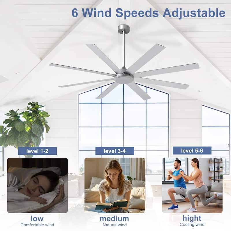Large Ceiling Fan without Light - 8-Blade, Remote App Control, Dimmable 3CCT LED, Quiet DC Motor​