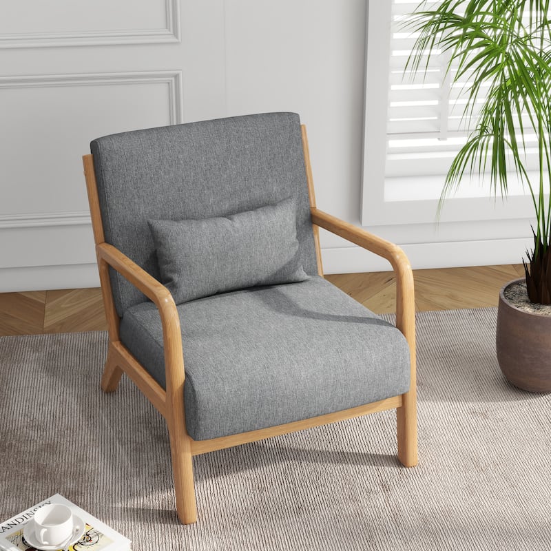 Mid Century Solid Wood Upholstered Accent Chair