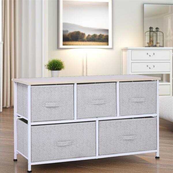 5 Drawer Bedroom Storage Dresser with Fabric Bins Bed Bath & Beyond
