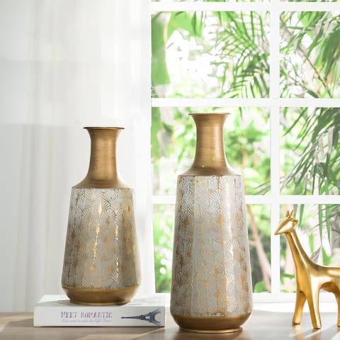 Glitzhome Set of 2 Vintage Gold/White Metal Vases