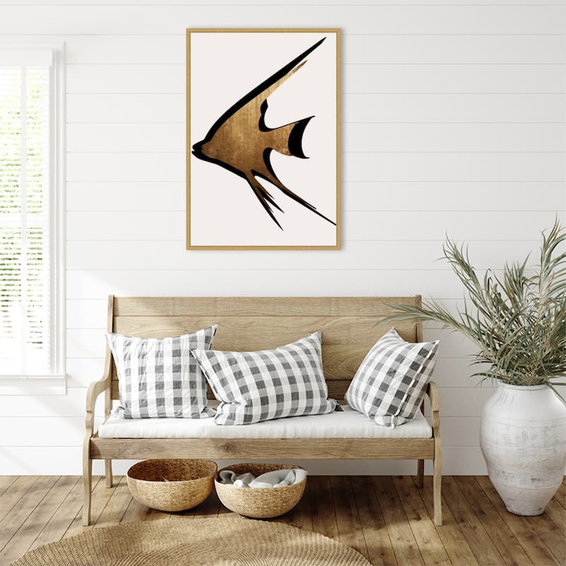 Beige Fish by Eins Kubistika Framed Canvas Wall Art Print - Sylvie Bright Gold