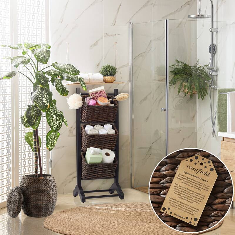 3Tier Floor Stand with Hyacinth Storage Basket Bins