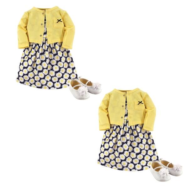 slide 1 of 1, Hudson Baby Infant and Baby Girl Cotton Dress, Cardigan and Shoe Set, Daisy 6-Piece 0-3 Months - Daisy 6-Piece