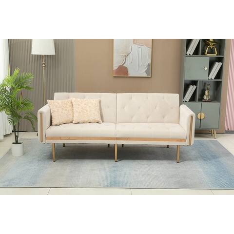 Velvet Tufted Loveseats Sleeper Sofa With Two Pillows