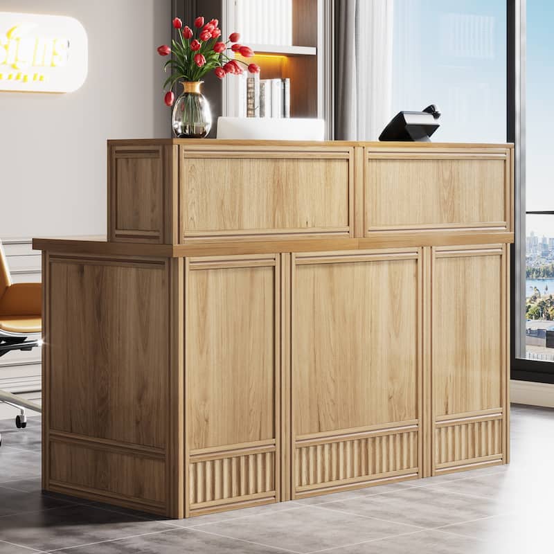 Boho 57-inche Reception Desk with Counter Front Desk Receptionist Desk for Office, Retail, Lobby, Beauty Salon - 57-inches - Beige