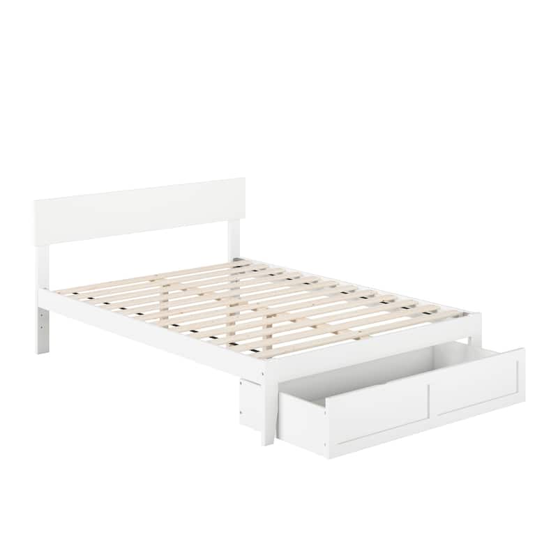 Full Bed with Foot Drawer - Grey Finish Modern Design - Slat Kit Included - No Box Spring Needed