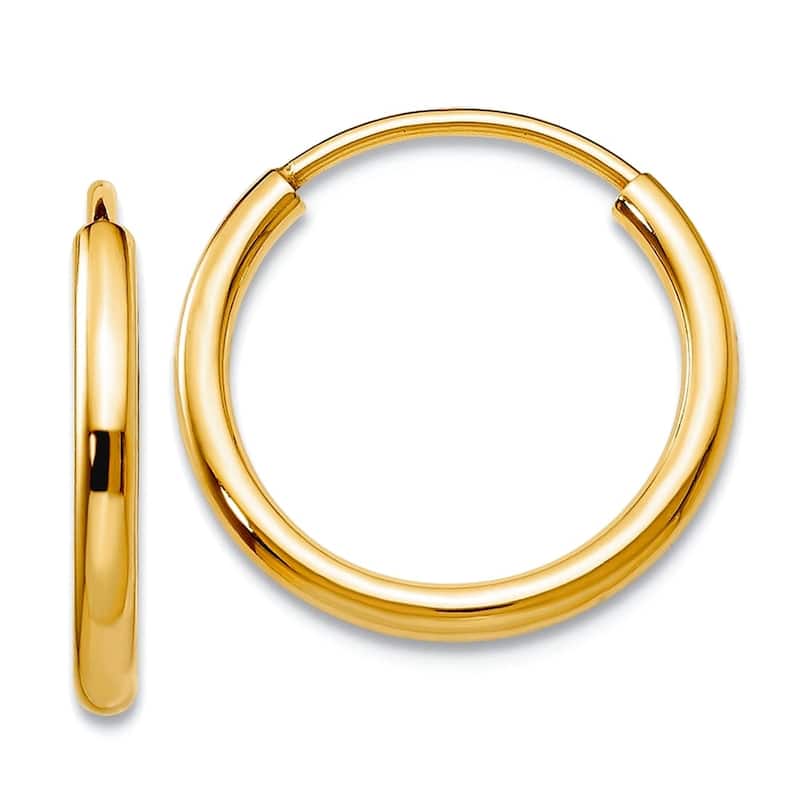 Curata 10k Yellow Gold 1.5mm Polished Round Endless Hoop Earrings - 14mm - 40mm - 14mm