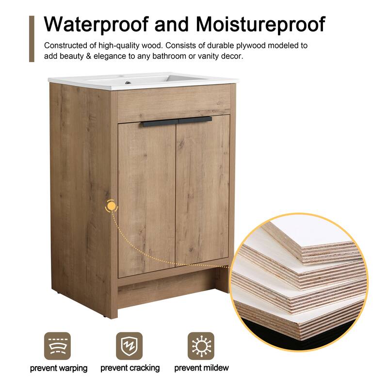 Malwee 24"/30"/36" FreeStanding Bathroom Vanity, Floor Stand Bathroom Vanity with Sink,Soft Close Door and Adjustable shelf