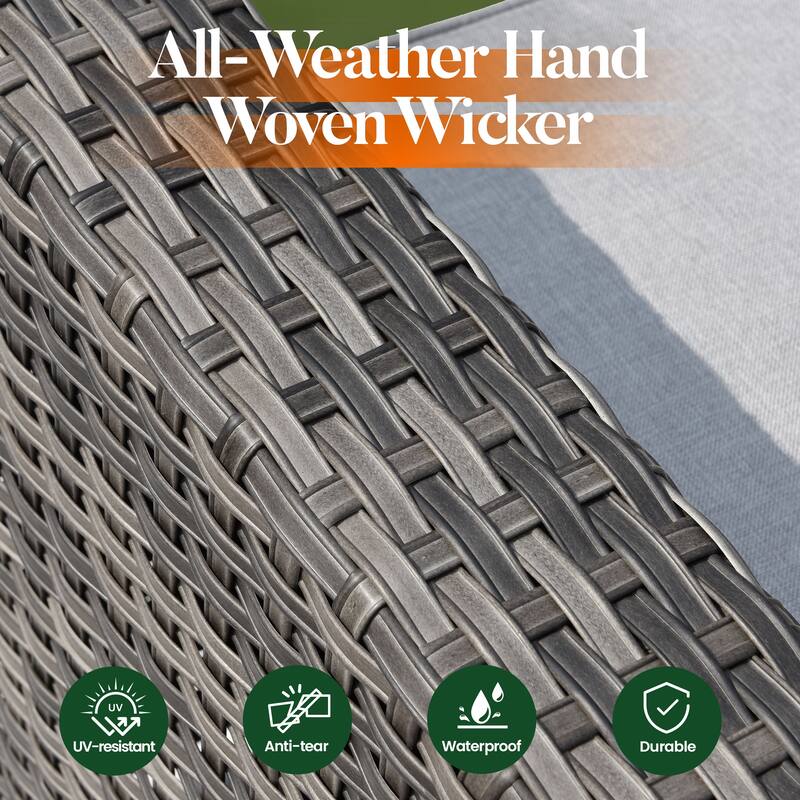 HOOOWOOO 10-piece Wicker Patio Furniture Sectional Sofa Set Swivel Rocker with Fire Pit Table