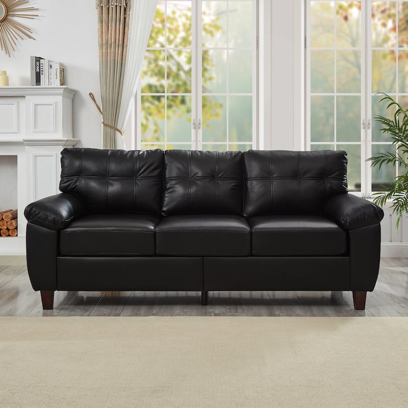 79" Three Seater Sofa Modern Design Faux Leather Couch,Storage,Big Armrest Sofa,Upholstered Breathable PU Leather Sofa