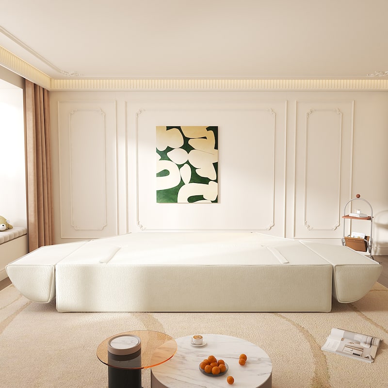 GDFStudio - 78.7" Frameless Corduroy Upholstered 2-in-1 Convertible 3-Seater Sofa Bed with High-Density Foam Backrest & Pillows