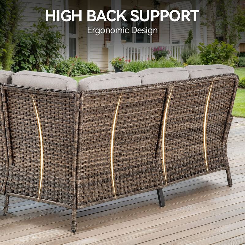 Outdoor Sectional Sofa Ottomans with Fire Pit Table