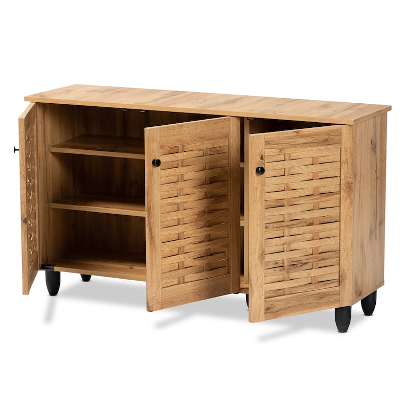 Winda Modern Oak Brown Finished Wood 3-Door Shoe Cabinet