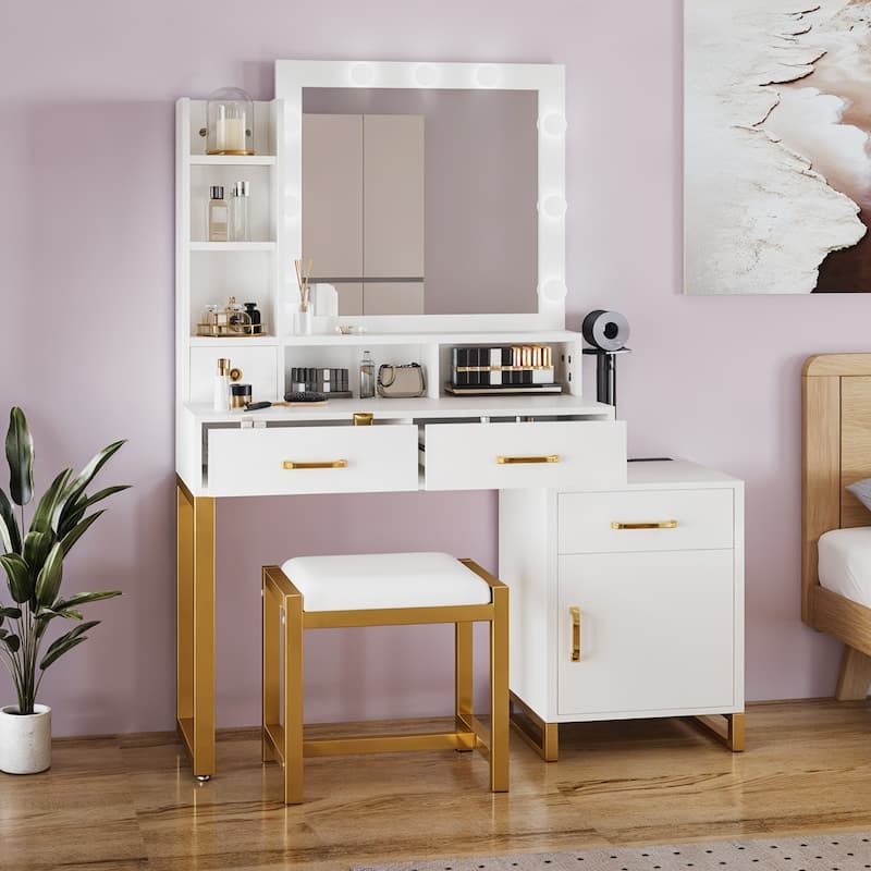 Vanity Desk Makeup Table Light Strip Mirror Dressing - 35.4"L x 15.7"W x 53.5"H - White LED Bulb