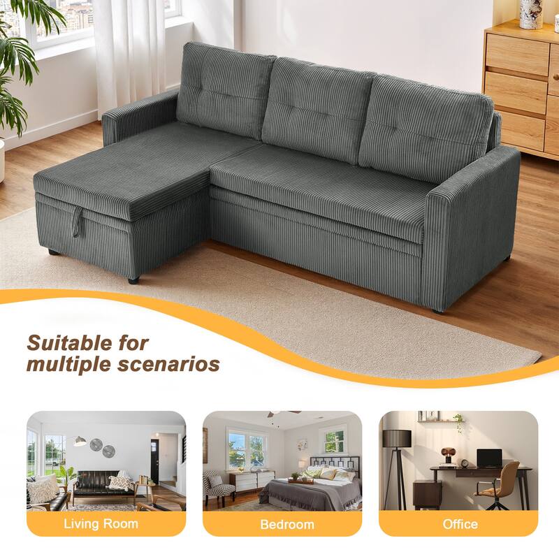 Modern Pull Out Sectional Sofa Bed Couch with Storage Chaise for Living Room