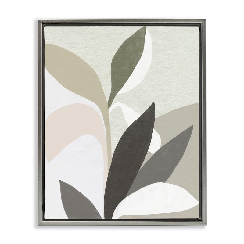Stupell Organic Soft Leaf Shapes Framed Floater Canvas Wall Art Design By June Erica Vess - 25 x 31 - Grey