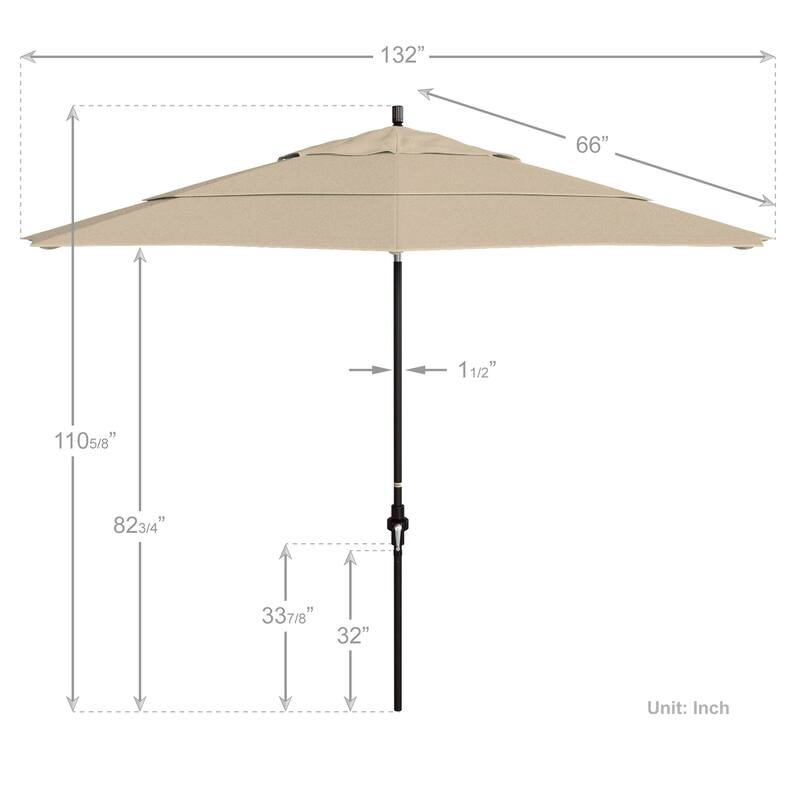 California Umbrella 11' Rd Golden State Series Patio Umbrella Bronze Aluminum Frame Crank Lift Collar Tilt Olefin Royal Blue