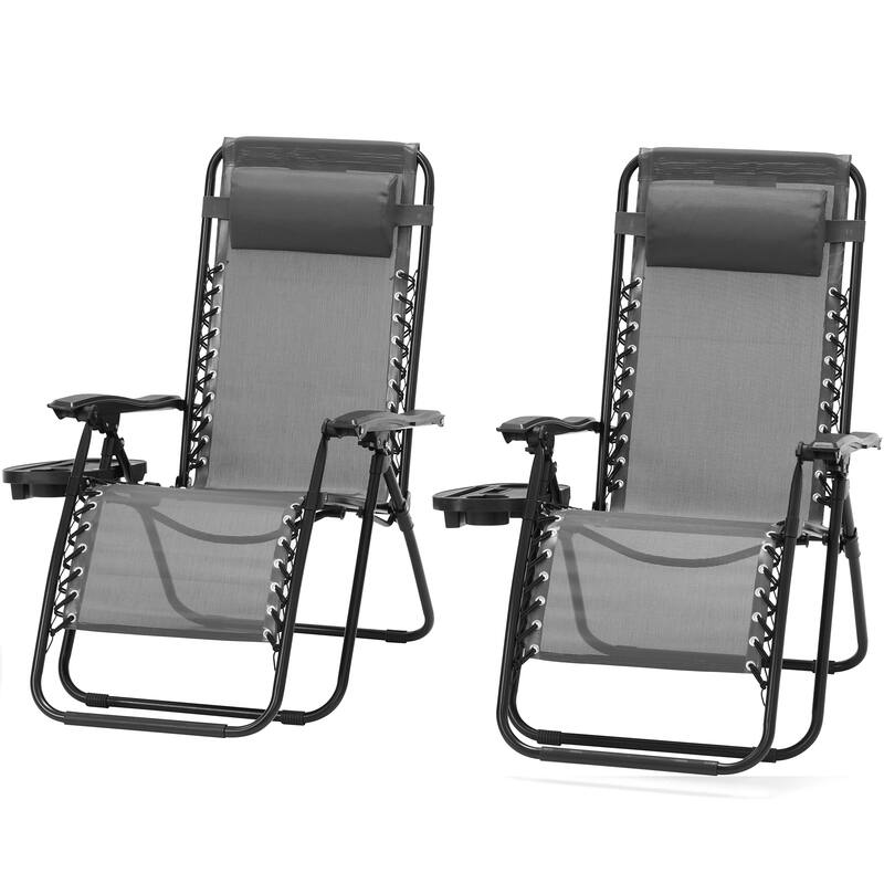 Zero Gravity Lounge Chair Set of 2 – Outdoor Folding Recliners with Cup Holder, Adjustable Headrest, Weather-Resistant Fabric