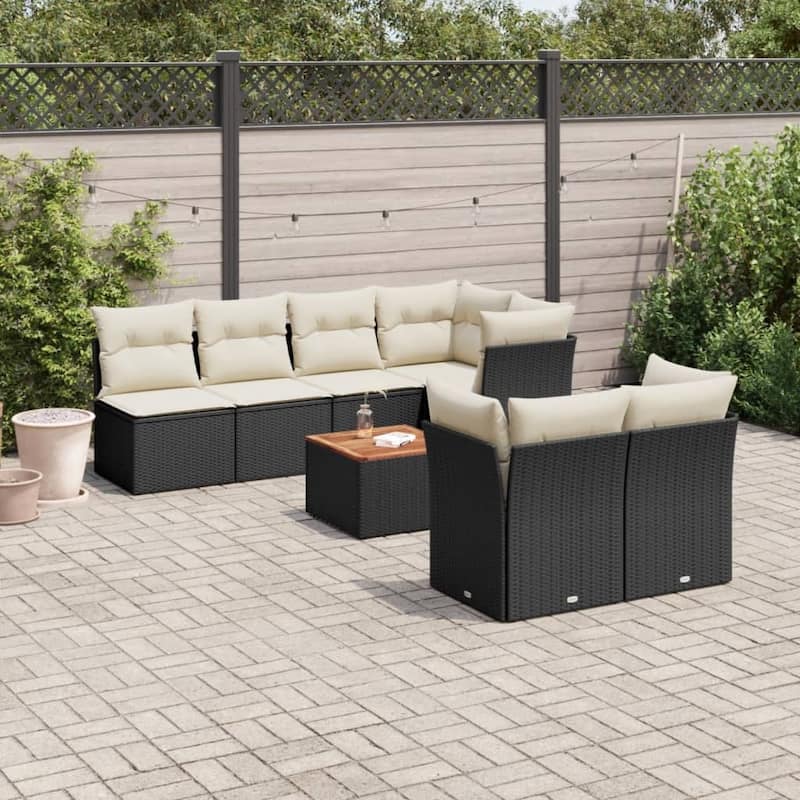 vidaXL Patio Sofa Set with Cushions Outdoor Furniture 8 Piece Poly Rattan - 21.7 x 21.7 x 14.6