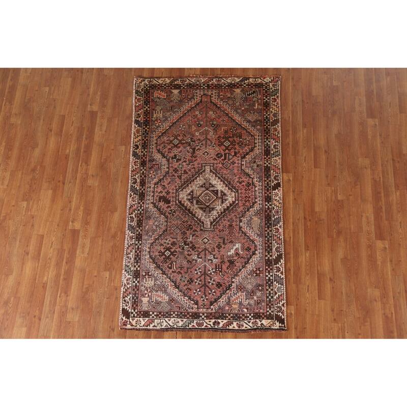 Vegetable Dye Qashqai Persian Rug Hand-knotted Antique Wool Carpet - 3'9"x 6'8"