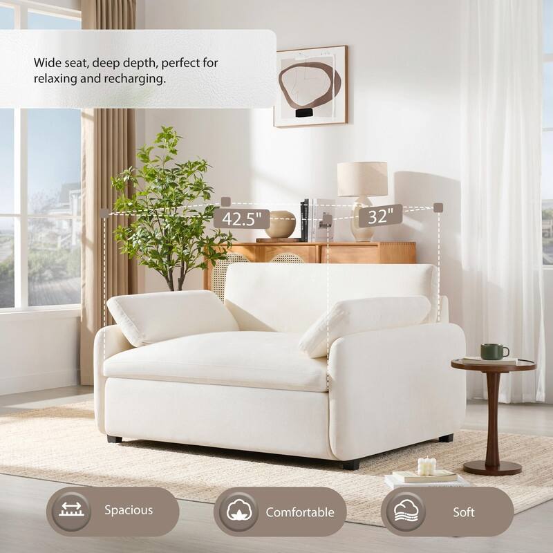 50" x 43" Oversized Chenille Accent Chair, Wide Deep Seat Upholstered Lounge Armchair with Pillows