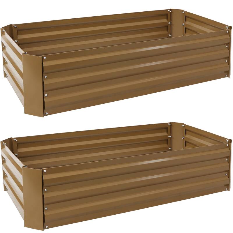 Sunnydaze Galvanized Steel Raised Garden Bed - 4' x 2' Rectangle - Set of 2 - Brown