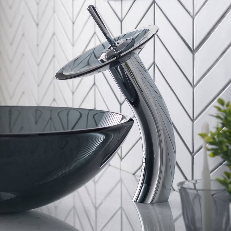Kraus Waterfall Single Hole Vessel Bathroom Faucet - Metal Pop-Up