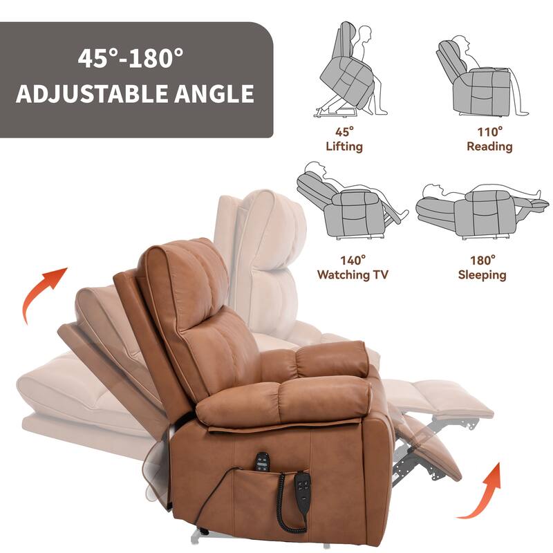 Leatheraire Heat Massage Dual Motor Infinite Position Up to 350 LBS Large Electric Power Lift Recliners with Hidden Cup Holders