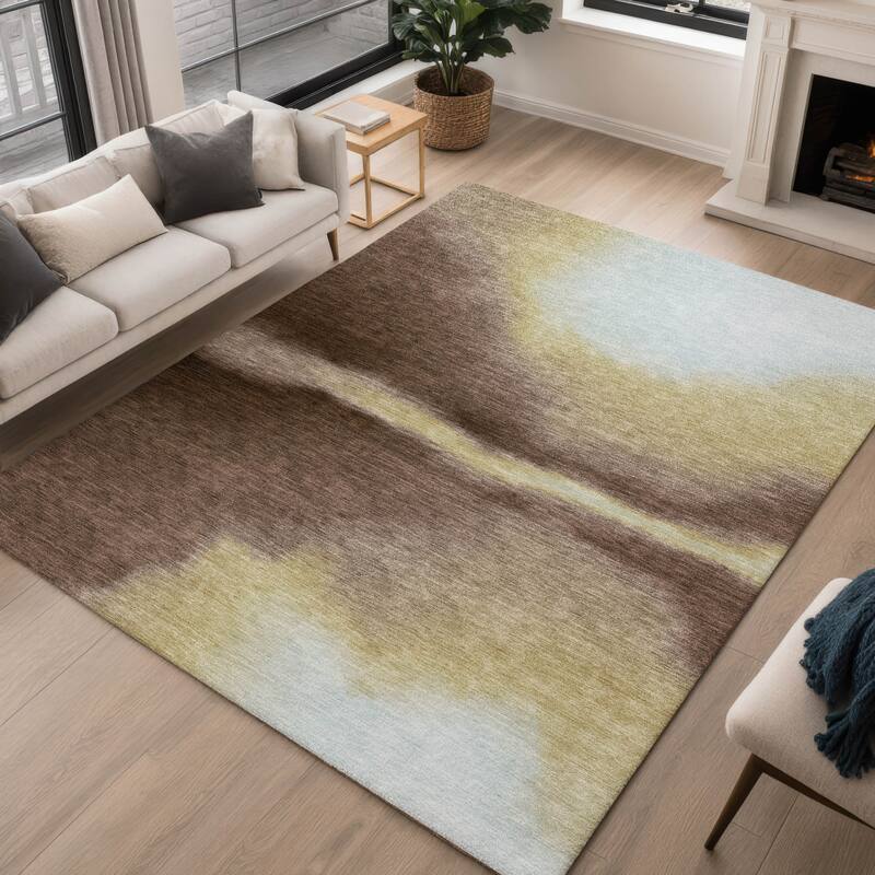 Machine Washable Indoor/ Outdoor Modern Landscape Chantille Rug