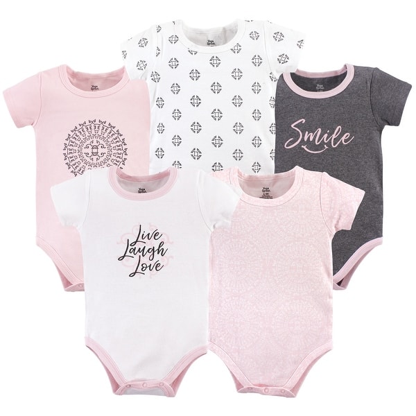slide 1 of 1, Yoga Sprout Baby Girl Cotton Bodysuits 5pk, Scroll 0-3 Months - Scroll