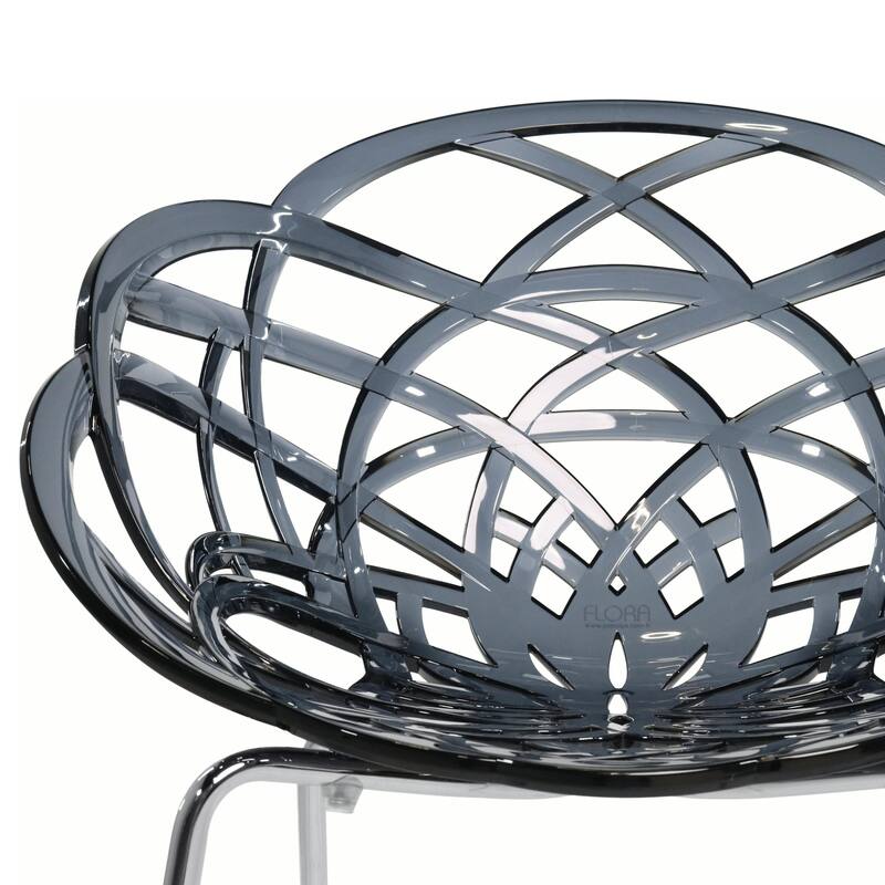 Furnish Theory Fleur-ML Stackable Dining Armchairs Arm Chairs Anti-UV Polycarbonate Shell & Chrome-Plated Steel Legs (Set of 2)
