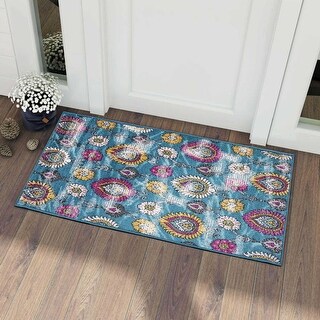Geometric Floral Blue/Multicolor Area Rug - Bed Bath & Beyond - 31566907
