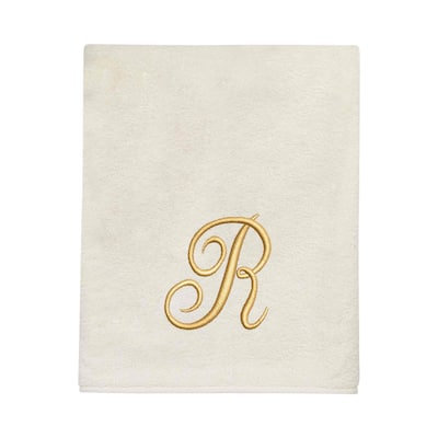 Avanti Linens Ivory/Gold Script Monogram Bath Towel Letter R - Bath Towel