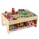 preview thumbnail 1 of 8, Gymax 94 PCS Wooden Train Set Table w/Reversible Tabletops 3 Storage Natural