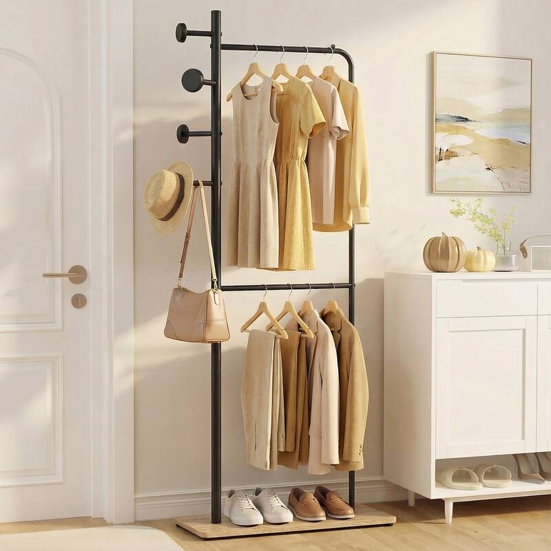 Gymax Double Rods Clothes Hanging Rack Freestanding Clothes Organizer