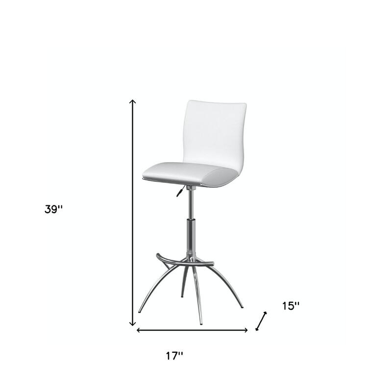Set of 2 Contemporary Bar Stools with Faux Leather Saddle Seats and Adjustable Metal Base - 39”H x 17”W x 15”D