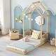 preview thumbnail 2 of 31, Twin Size Pine Wood Roof-framed Headboard Floor Bed with Headboard Guardrails, without Slats