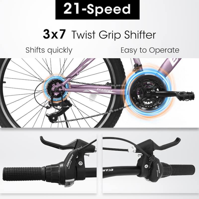 Ecarpat 26 Inch Mountain Bike,21-Speed V-Brake,Front Suspension,Carbon Steel Frame Mountain Bike