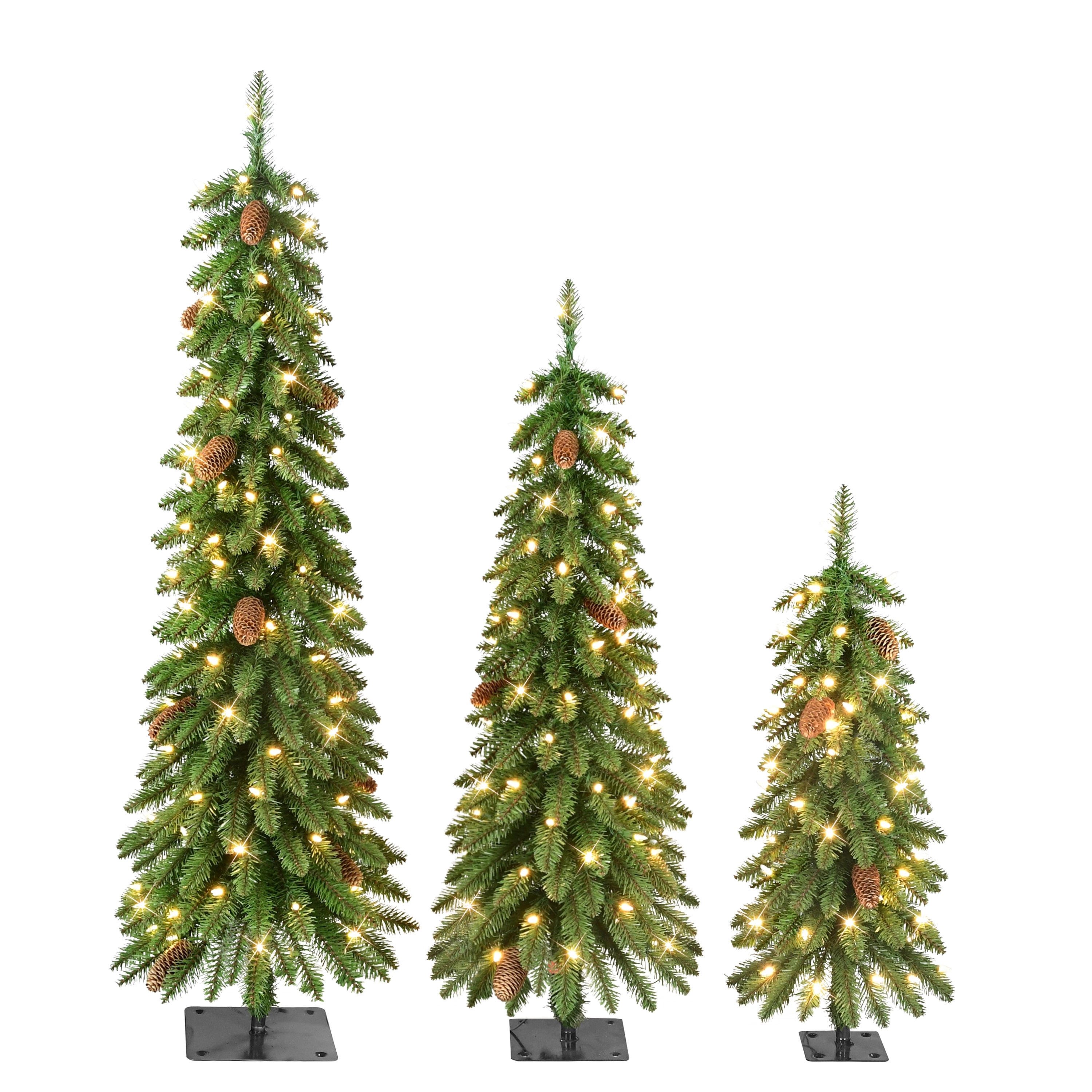 Puleo International Set of 3, Pre-lit 3 ft. 4 ft. and 5 ft. Artificial Christmas Alpine Trees