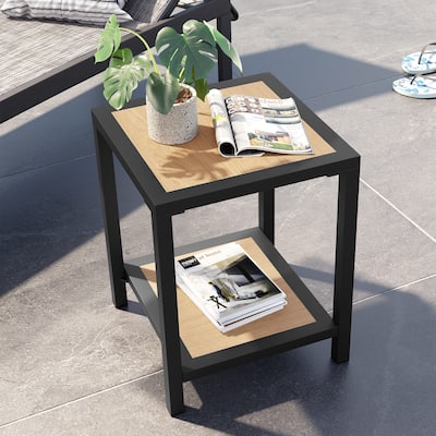 All Weather 2-Tier Patio End Table Outdoor Side Table Aluminum Frame - 15.75" L * 15.75" W * 19.68" H