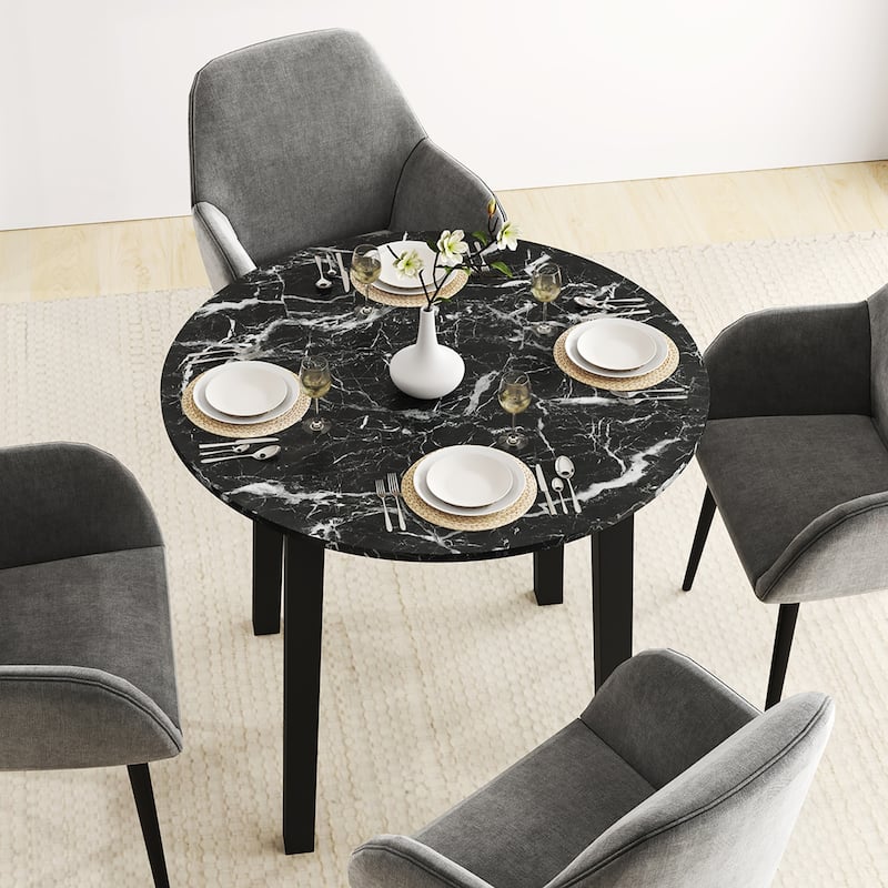Gymax 35'' Kitchen Table Round Dining Table w/ Marble-textured Veneer