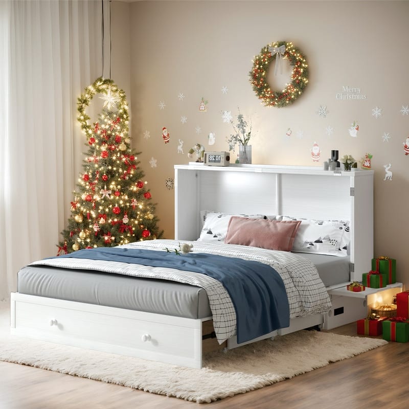 Mixoy Modern Murphy Bed Cabinet Chest with Mattress & Storage Platform