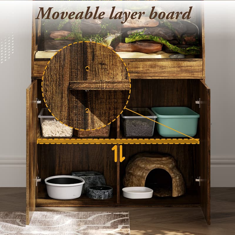 Multi-Functional Reptile Terrarium Cabinet with Sliding Glass Doors, Plant Shelf & Storage Base Vivarium Stand with Lighting Bar
